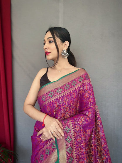 Elegant Pure Patola Silk Saree with Meenakari & Pallu