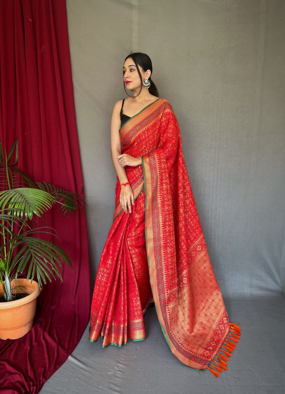 Elegant Pure Patola Silk Saree with Meenakari & Pallu