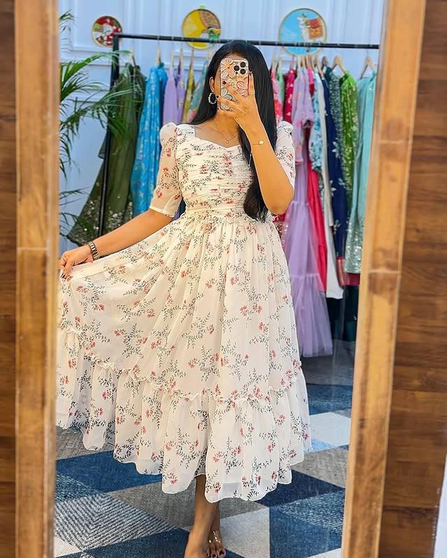 Blush Pink Floral Georgette Maxi Dress – Summer Edition