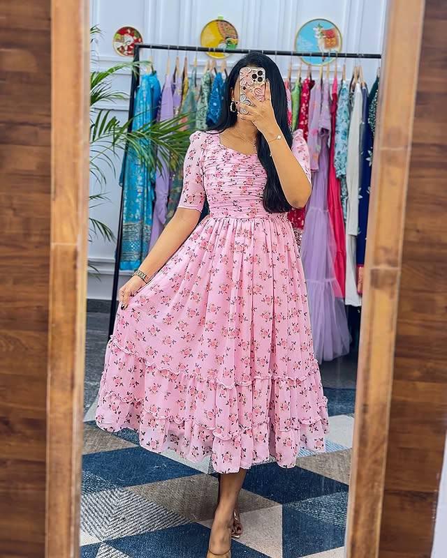 Blush Pink Floral Georgette Maxi Dress – Summer Edition