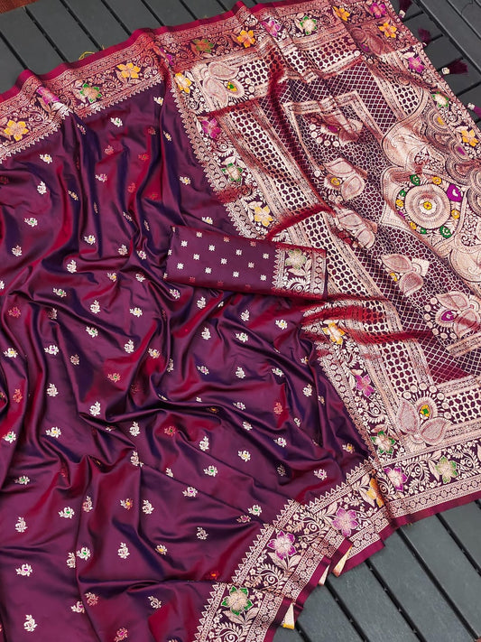 Soft Banarasi Silk Saree with Meenakari Rich Pallu