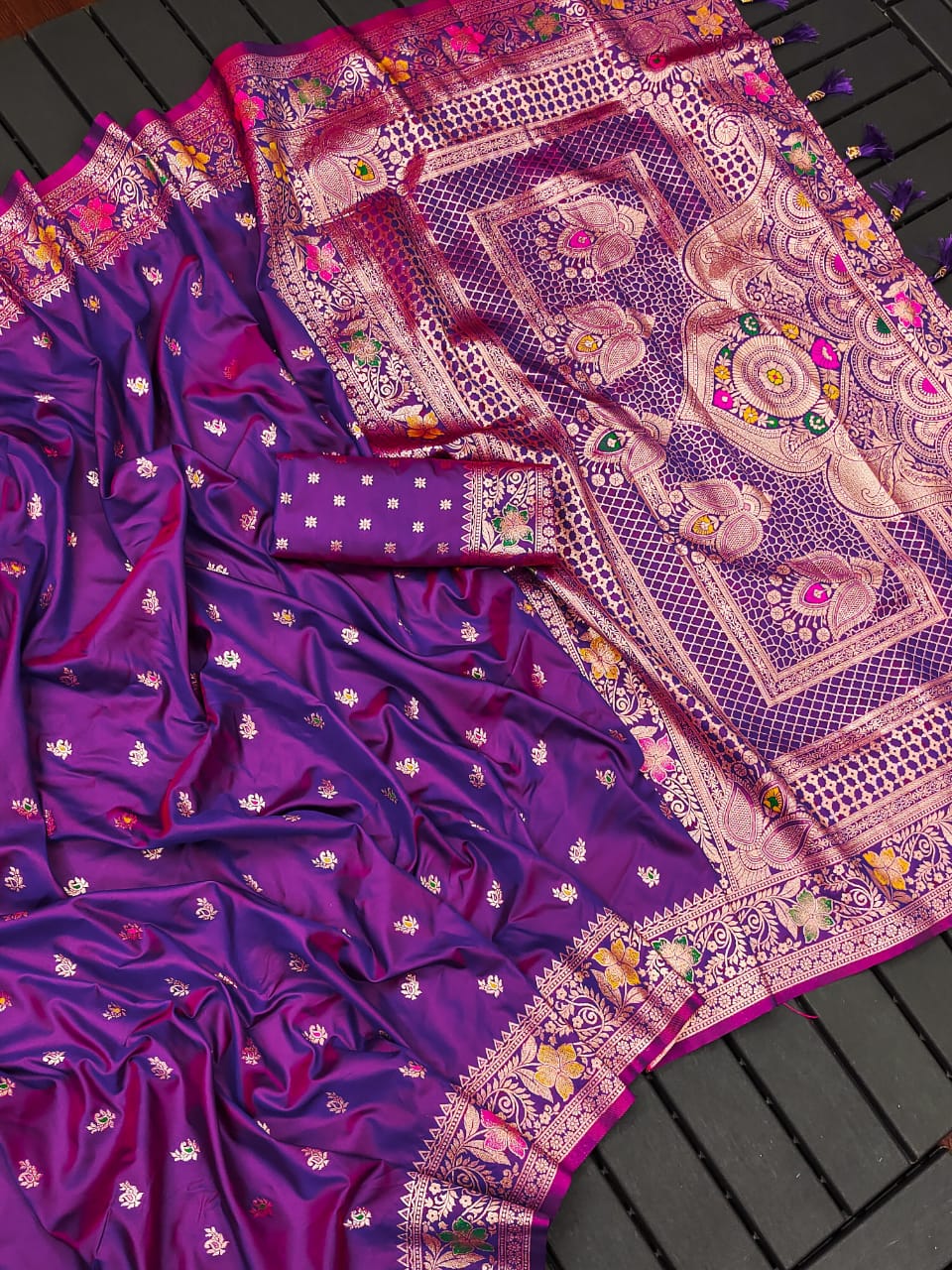 Soft Banarasi Silk Saree with Meenakari Rich Pallu