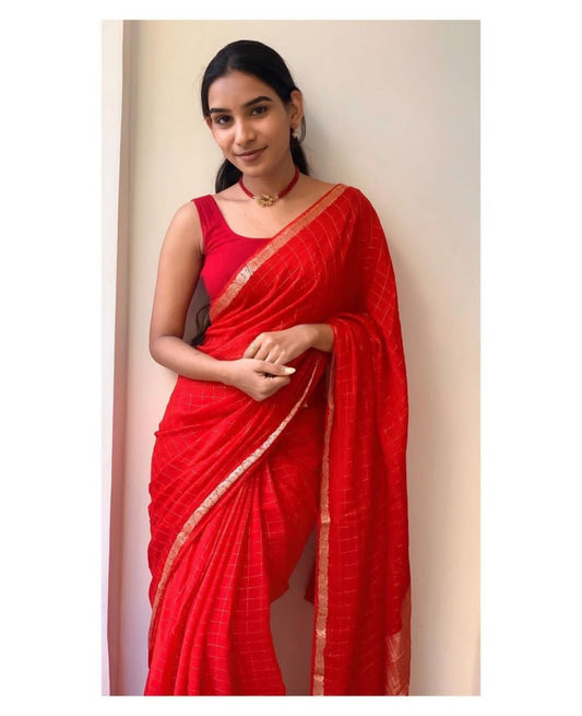 Pure Chinon Chiffon Saree with Elegant Golden Border