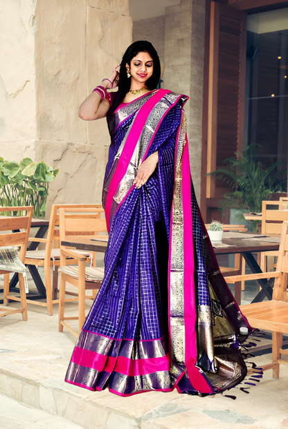 acquard Saree with Sona Chandi Zari Border