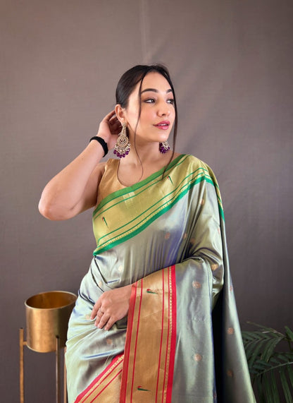 Paithani Saree with Ganga Jamuna Border and Rich Pallu