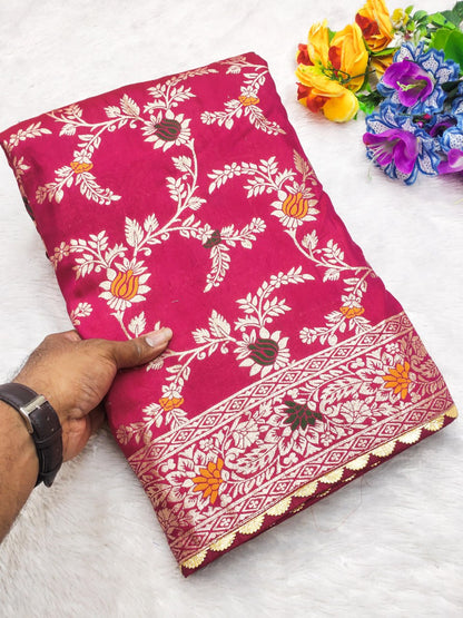 Pure Viscose Dolla Silk Saree with Heavy Meenakari Weaving & Tassel Pallu
