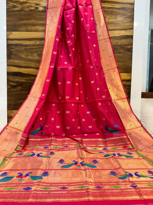 Morni Paithani Soft Silk Saree with Peacock Pallu