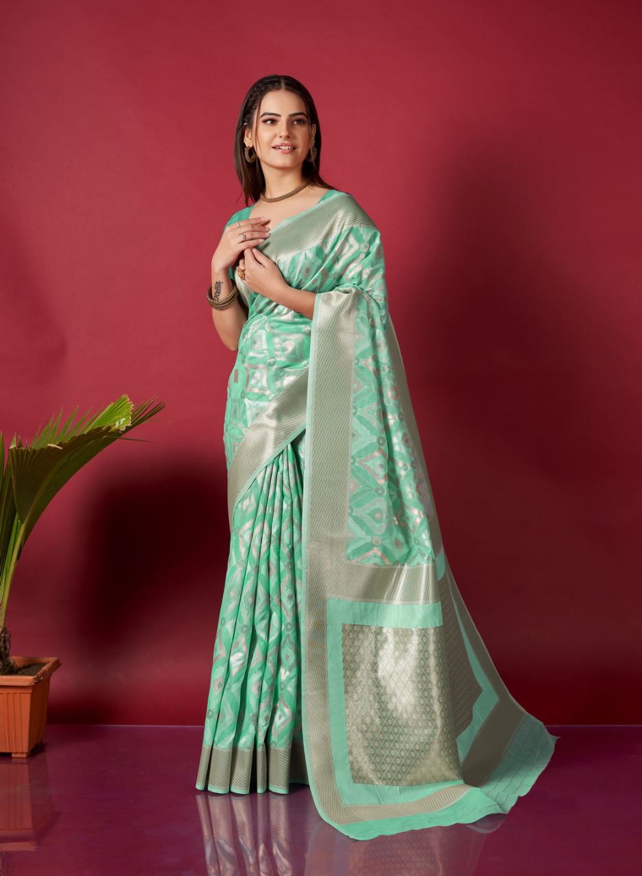 Original Linen Ikkat Weaving Saree with Brocade Blouse