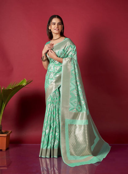 Original Linen Ikkat Weaving Saree with Brocade Blouse