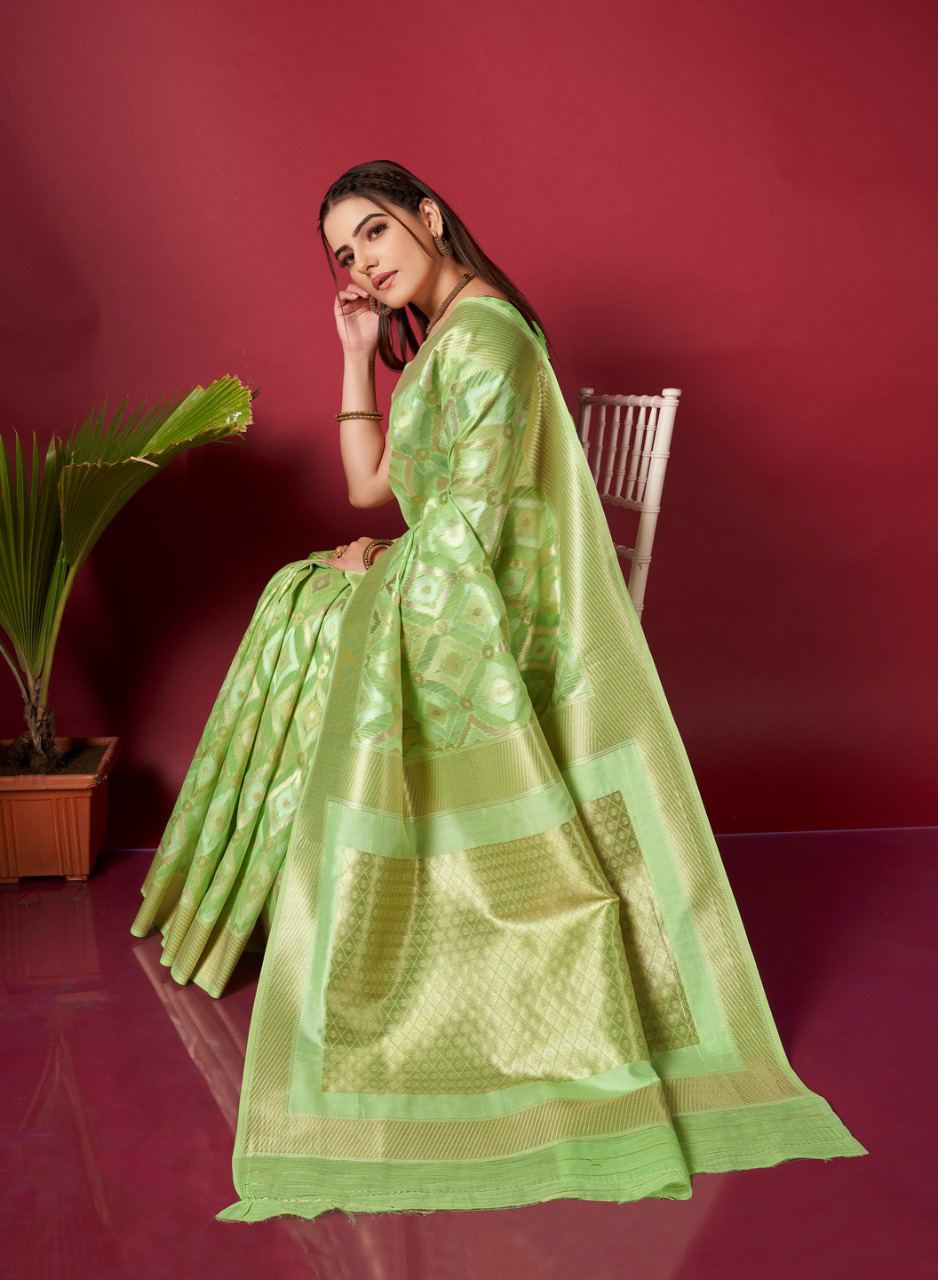 Original Linen Ikkat Weaving Saree with Brocade Blouse
