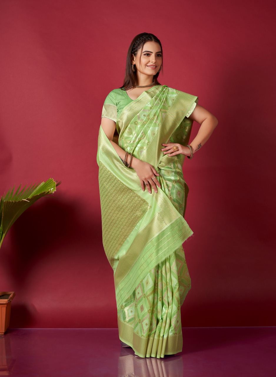 Original Linen Ikkat Weaving Saree with Brocade Blouse