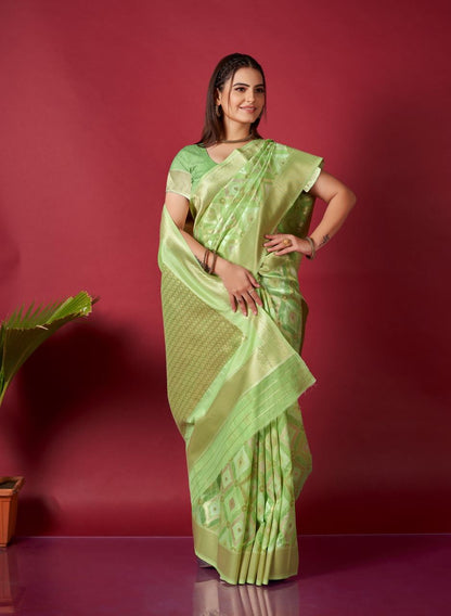 Original Linen Ikkat Weaving Saree with Brocade Blouse