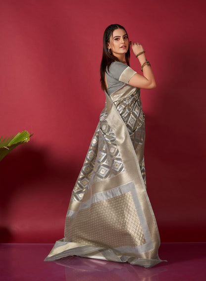 Original Linen Ikkat Weaving Saree with Brocade Blouse