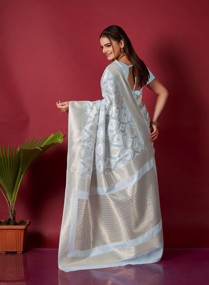 Original Linen Ikkat Weaving Saree with Brocade Blouse