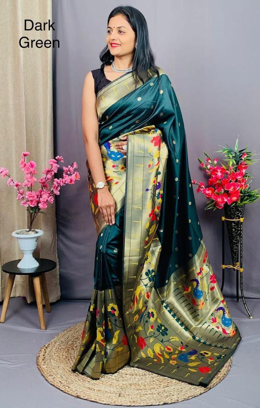 Pure Kanchivaram Paithani Silk Saree with Regal Zari Weaves