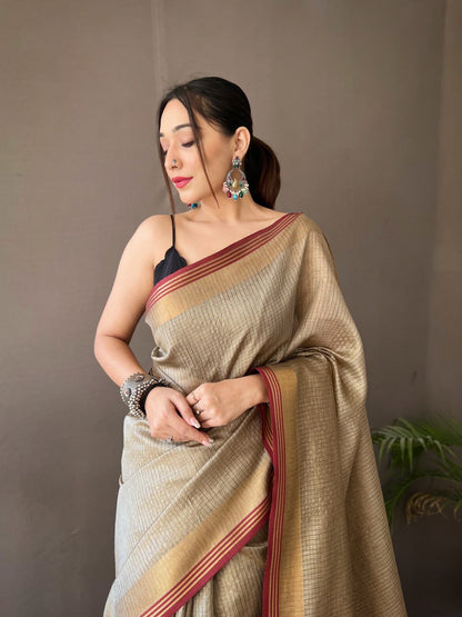 Soft Silk Saree with Zari Chex and Elegant Border