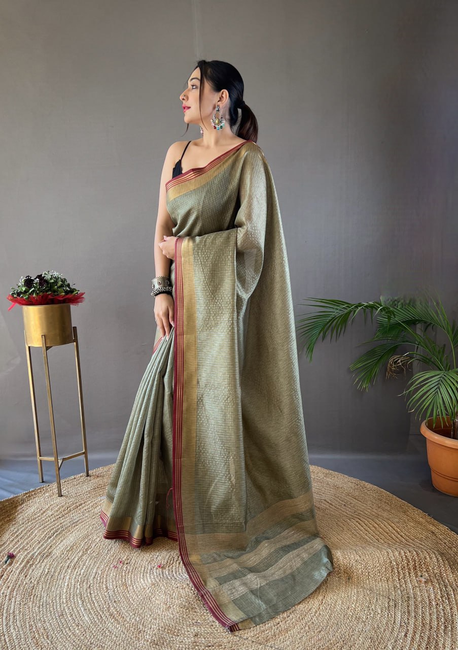 Soft Silk Saree with Zari Chex and Elegant Border