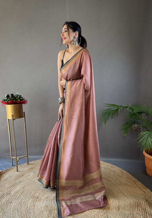 Soft Silk Saree with Zari Chex and Elegant Border