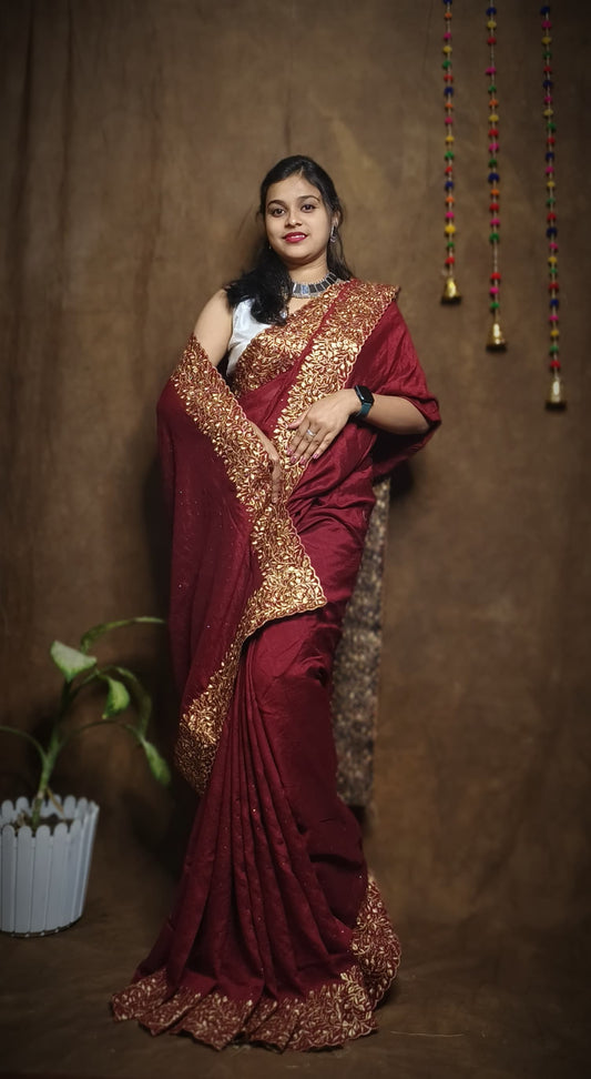 Premium Pure Vichitra Silk Saree with Heavy Zari Work Blouse