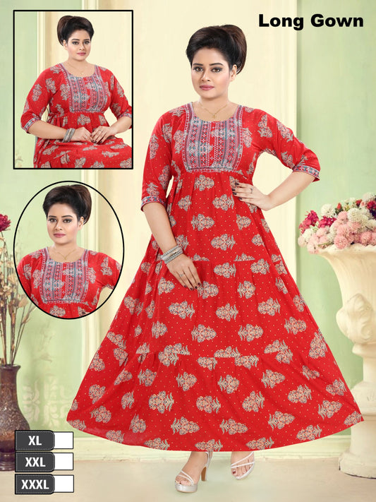 Elegant Red Floral Long Gown for Women
