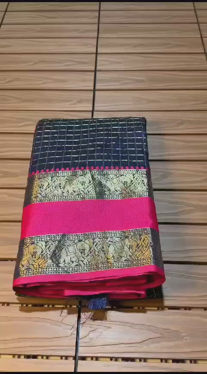 acquard Saree with Sona Chandi Zari Border