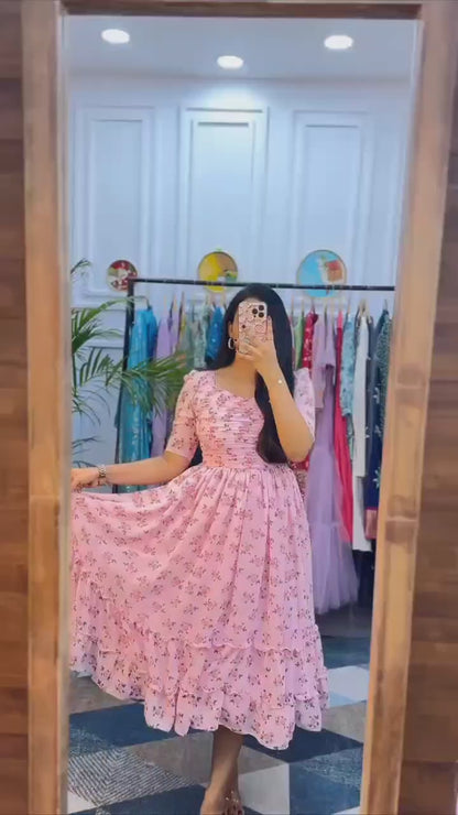 Blush Pink Floral Georgette Maxi Dress – Summer Edition