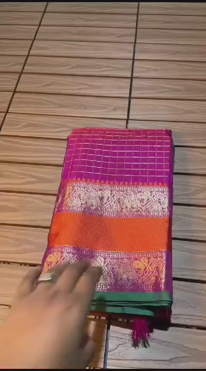 acquard Saree with Sona Chandi Zari Border
