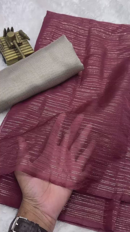 Elegant Organza Saree with Zari Lining & Jute Organza Blouse