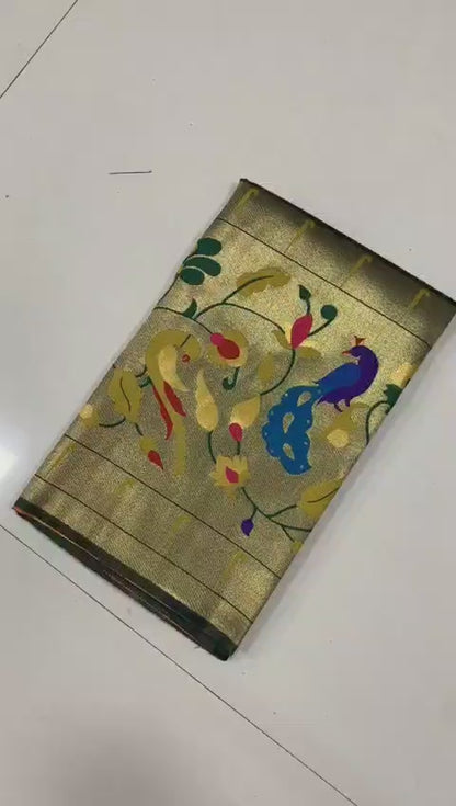 Pure Kanchivaram Paithani Silk Saree with Regal Zari Weaves