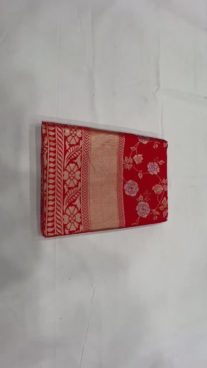 Red Lichi Silk Saree with Rich Jacquard Weave & Brocade Blouse