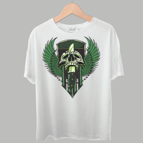 Men's White Graphic T-Shirt – Winged Skull Spartan Design