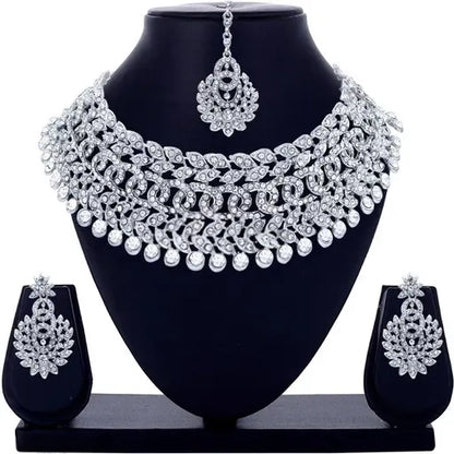 Sterling Rhodium Plated Jewellery Set With White Austrian Diamond