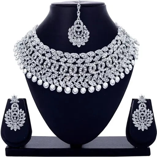 Sterling Rhodium Plated Jewellery Set With White Austrian Diamond