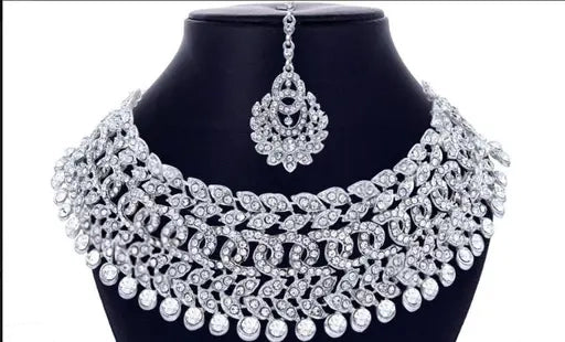 Sterling Rhodium Plated Jewellery Set With White Austrian Diamond
