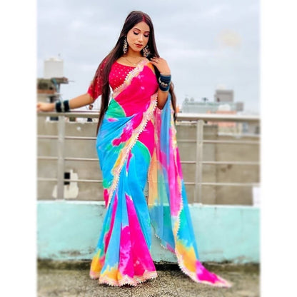 Multi-Color Chiffon Georgette Saree with Sequence & Siroski